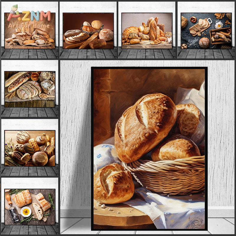 Kitchen Baking Wall Art - AZNM Pintura Realista de Pan Recién