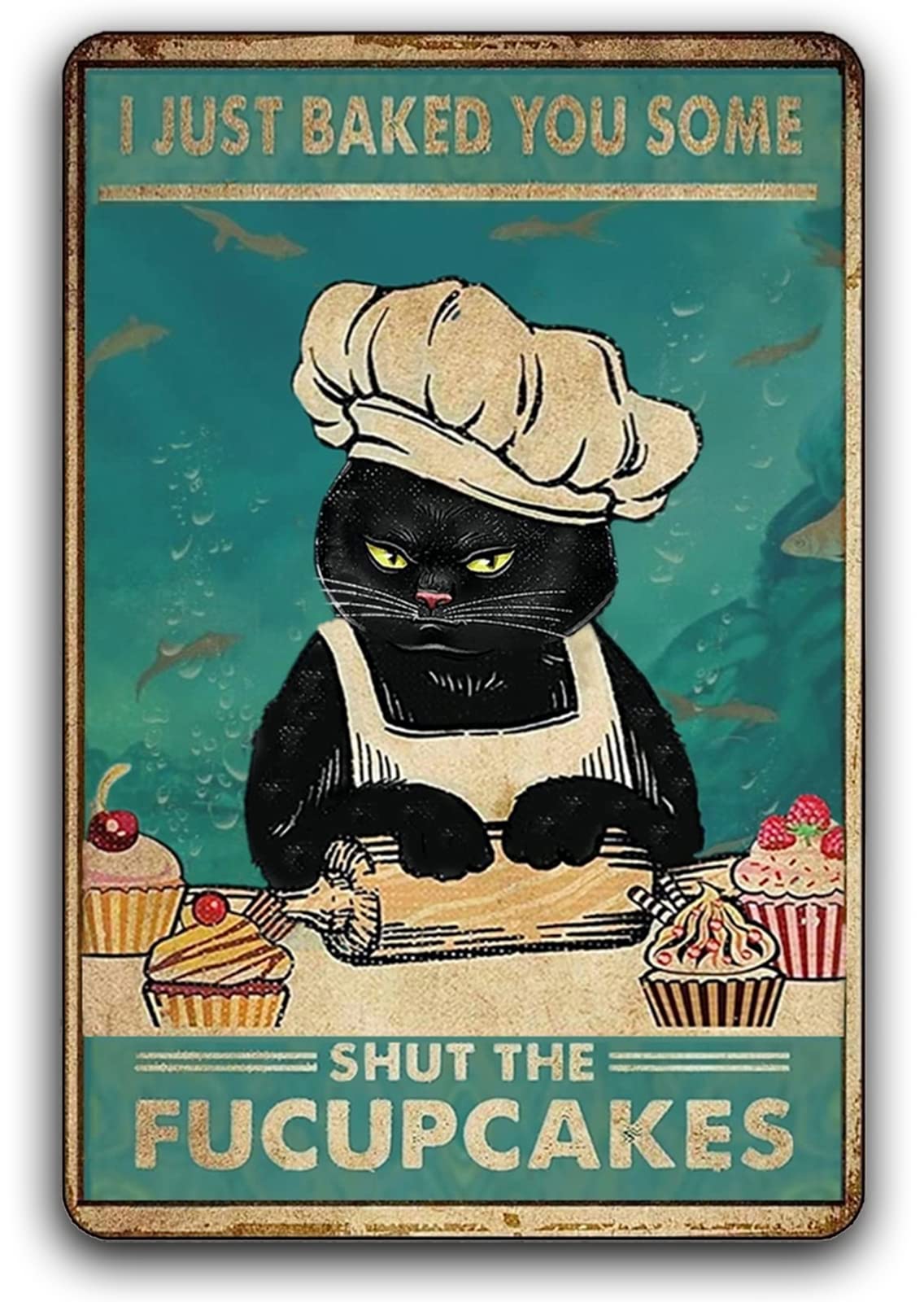 Kitchen Baking Wall Art - Fmcmly Letreros Metálicos Divertidos de Gato,