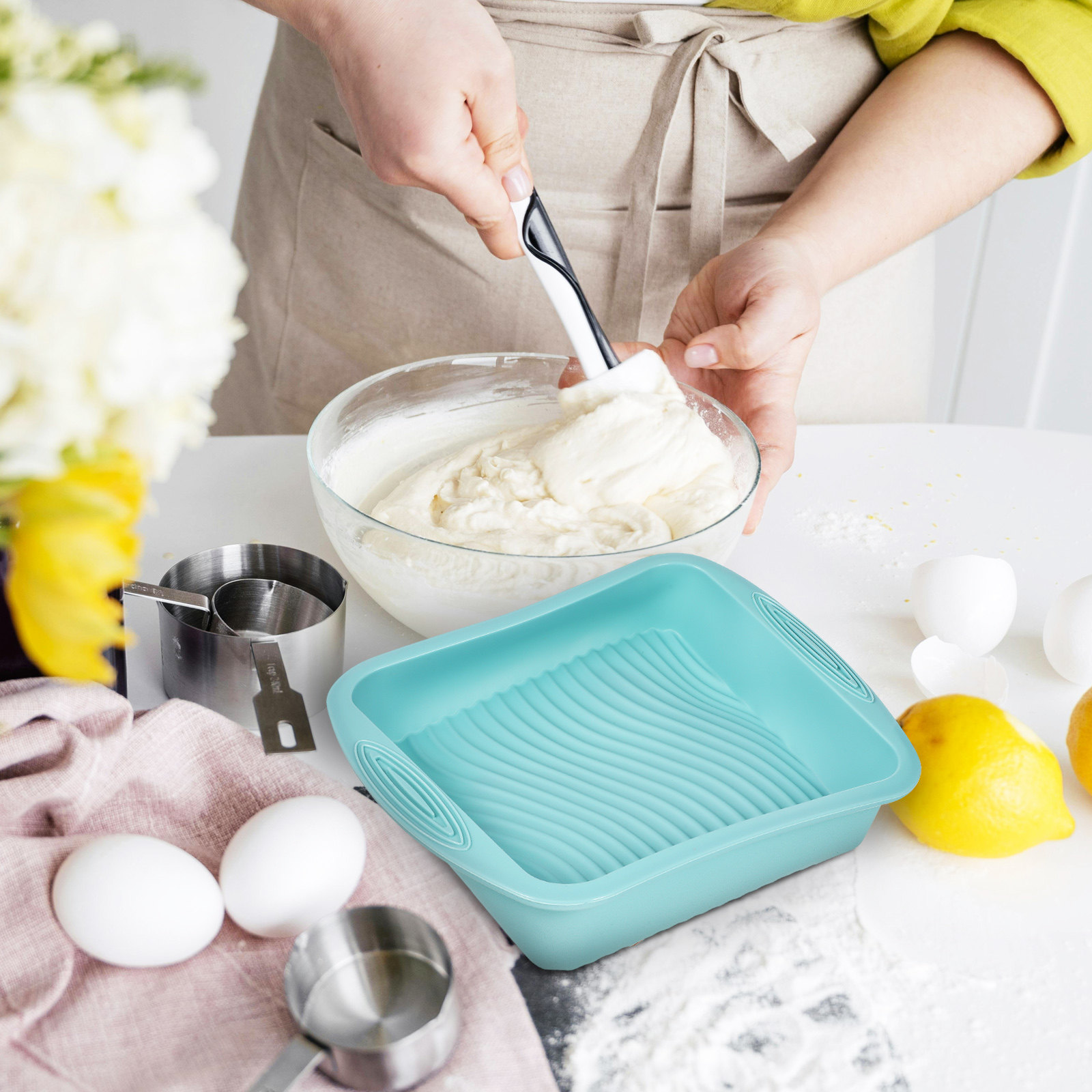 Molde cuadrado de silicona par - Kitchen Baking Tins reseña y precio